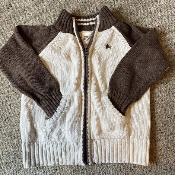 VTG Old Navy Toddler Unisex Knit Sweater Ivory Brown Sz 3T Full Zip Pocket Punk - Picture 6 of 9